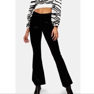 BLACK CRUSHED VELVET FLARE PANTS